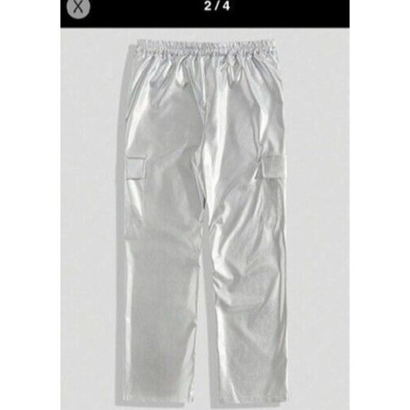 ROMWE Grunge Punk Men's Drawstring Belt Pu Leather Utility Cargo Pants SILVER - Picture 2 of 16